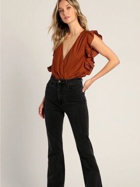 Lulu's Women’s Rust Red Ruffled Bodysuit Size S NWOT